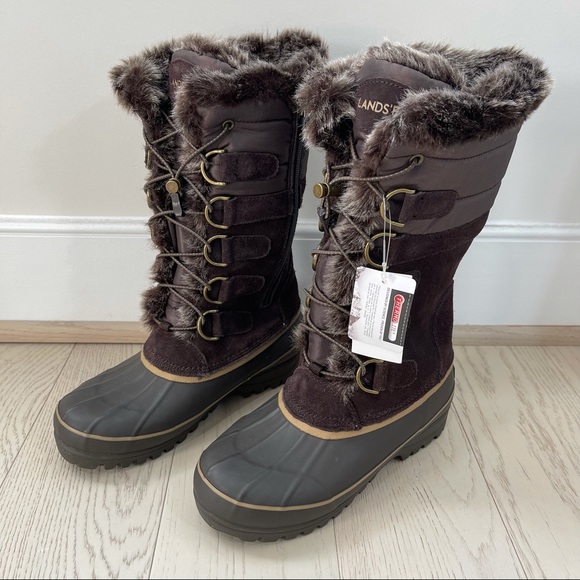 Lands End Womens Tall Suede Faux Fur 